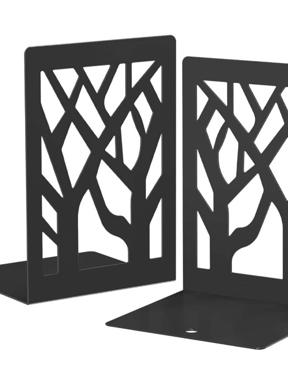 2-Piece Modern Metal Bookends for Shelves, Black Tree Book Ends for Books, Decor